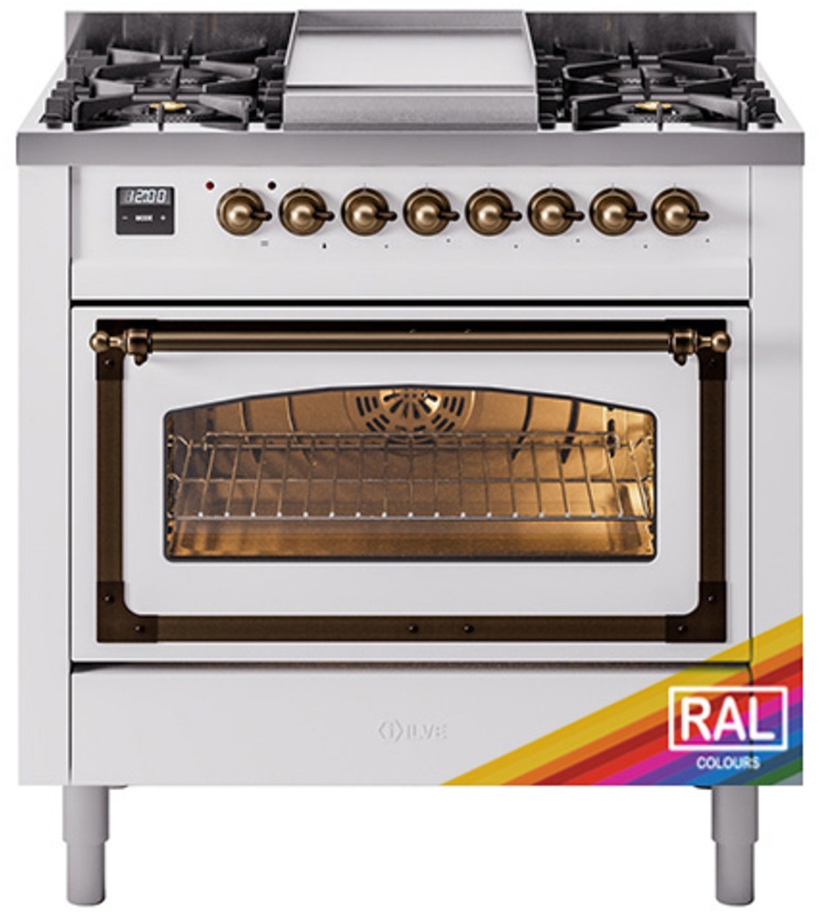 Ilve UN36FNMPRABLP Ral Custom Color With Bronze Knobs, Liquid Propane