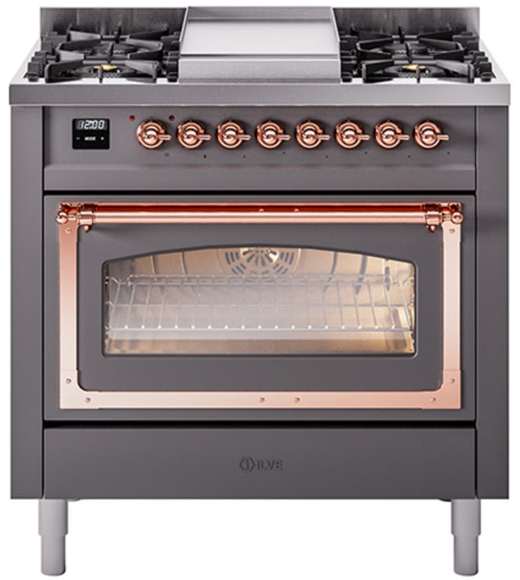 Ilve UN36FNMPMGP Graphite Matte With Copper Knobs, Natural Gas