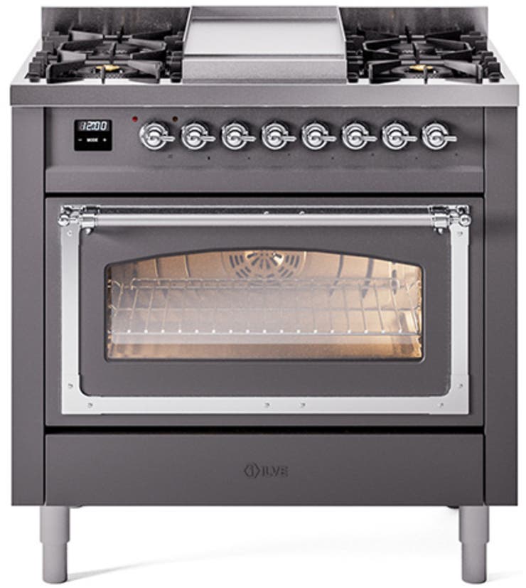 Ilve UN36FNMPMGCLP Graphite Matte With Chrome Knobs, Liquid Propane