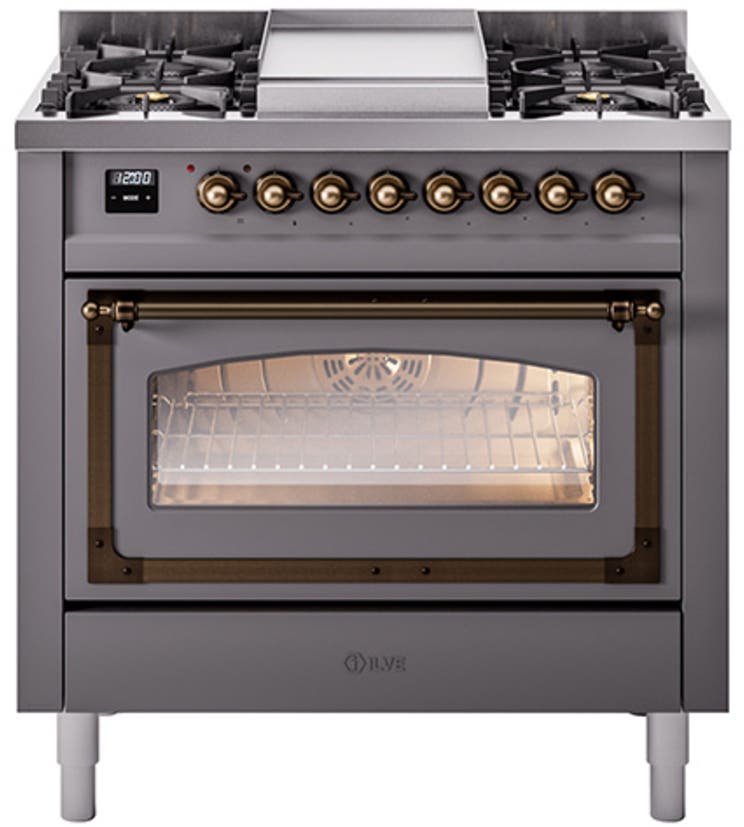 Ilve UN36FNMPMGB Graphite Matte With Bronze Knobs, Natural Gas