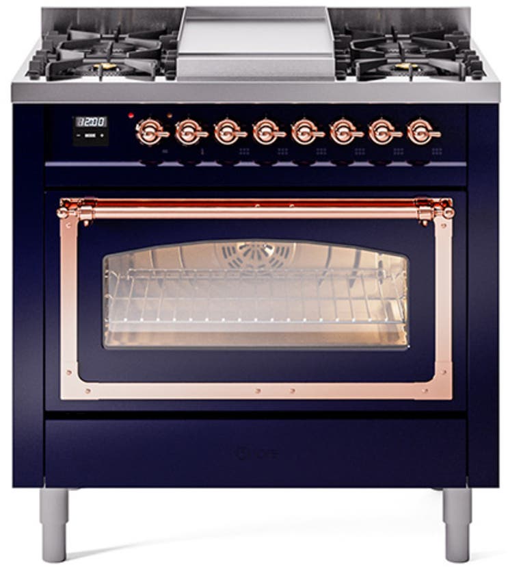 Ilve UN36FNMPMBP Midnight Blue With Copper Knobs, Natural Gas