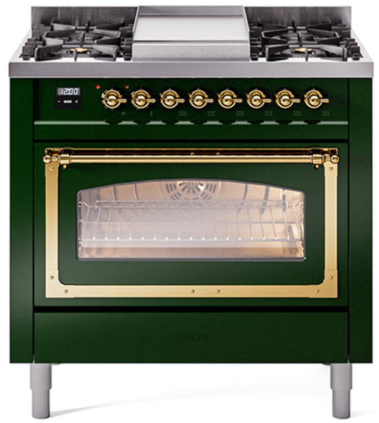 Ilve UN36FNMPEGG Emerald Green With Brass Knobs, Natural Gas
