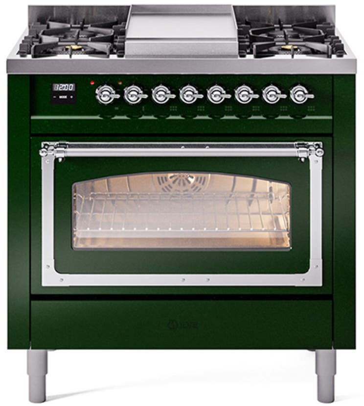 Ilve UN36FNMPEGC Emerald Green With Chrome Knobs, Natural Gas