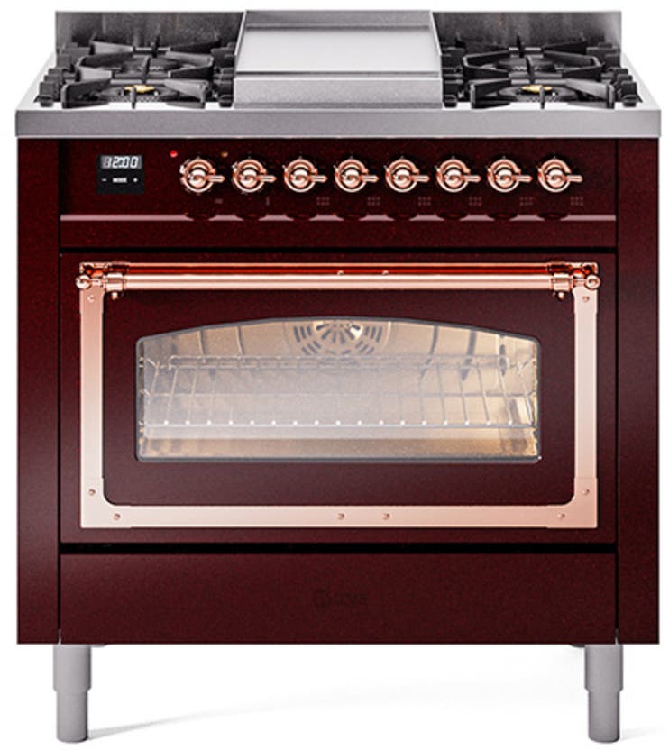Ilve UN36FNMPBUP Burgundy With Copper Knobs, Natural Gas