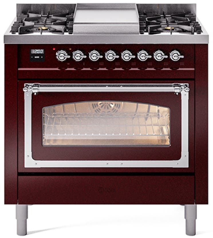 Ilve UN36FNMPBUCLP Burgundy With Chrome Knobs, Liquid Propane