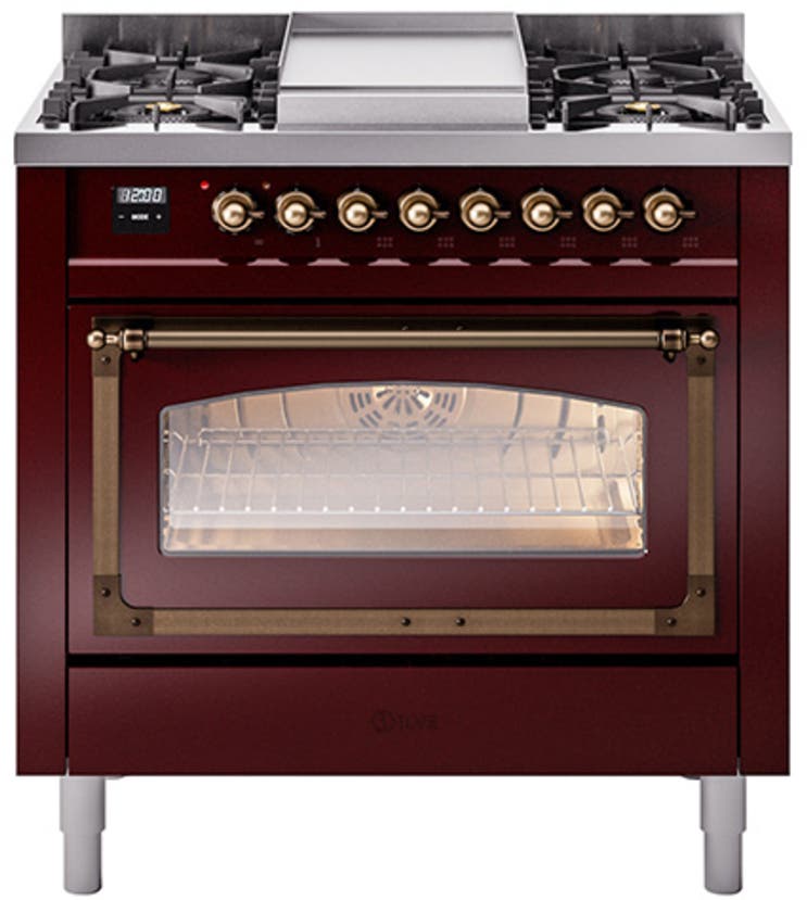 Ilve UN36FNMPBUB Burgundy With Bronze Knobs, Natural Gas