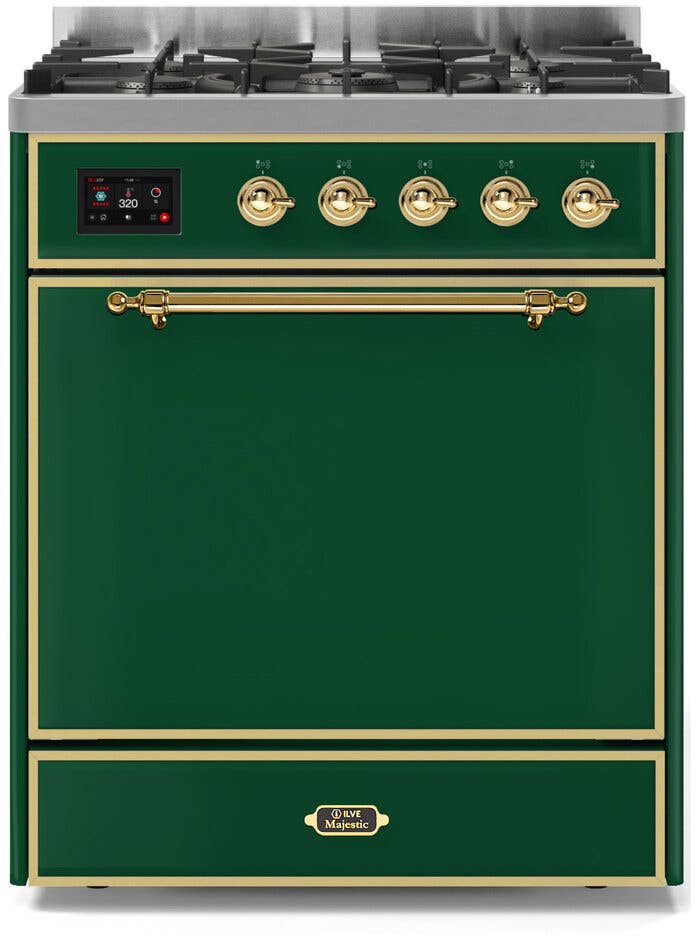 Ilve UM30DQNE3EGG Natural Gas In Emerald Green W/ Brass Trim