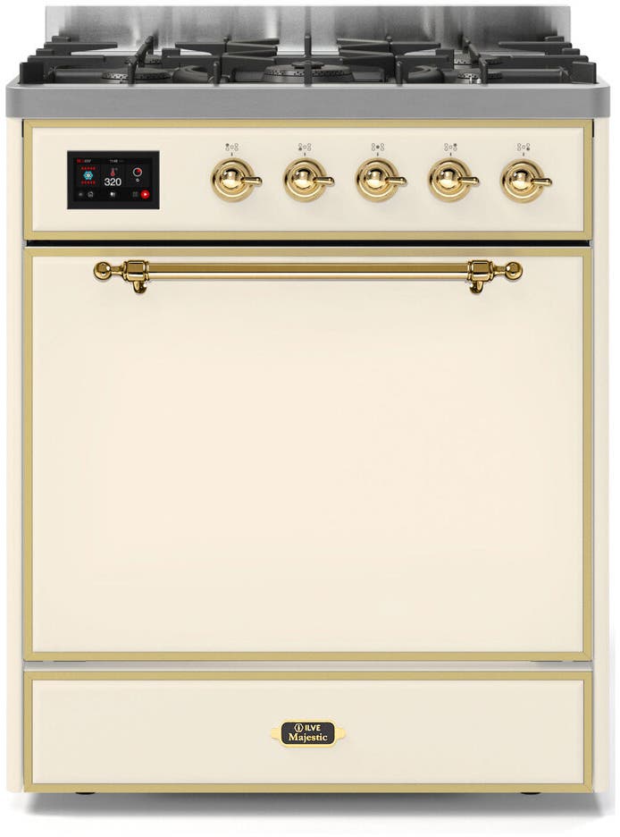 Ilve UM30DQNE3AWG Natural Gas In Antique White W/ Brass Trim