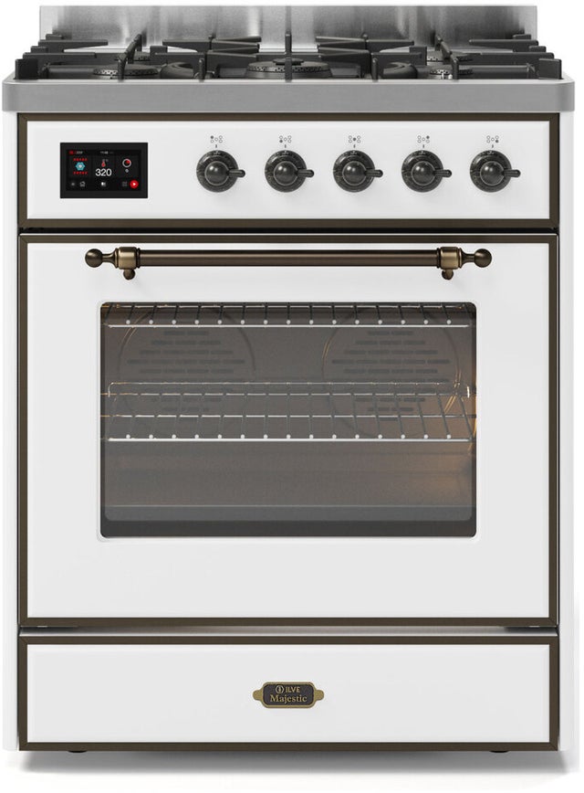Ilve UM30DNE3WHBLP 30" Dual Fuel Freestanding Range w/ 5 Sealed Burne...
