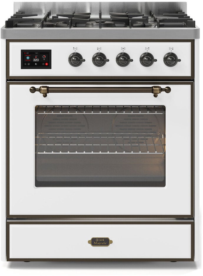 Ilve UM30DNE3WHBLP 30" Dual Fuel Freestanding Range w/ 5 Sealed Burne...