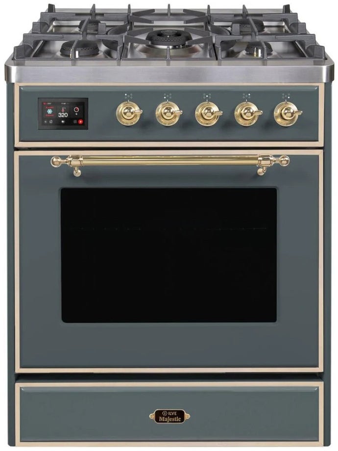 Ilve UM30DNE3BGG 30" Dual Fuel Freestanding Range w/ 5 Sealed Burne...