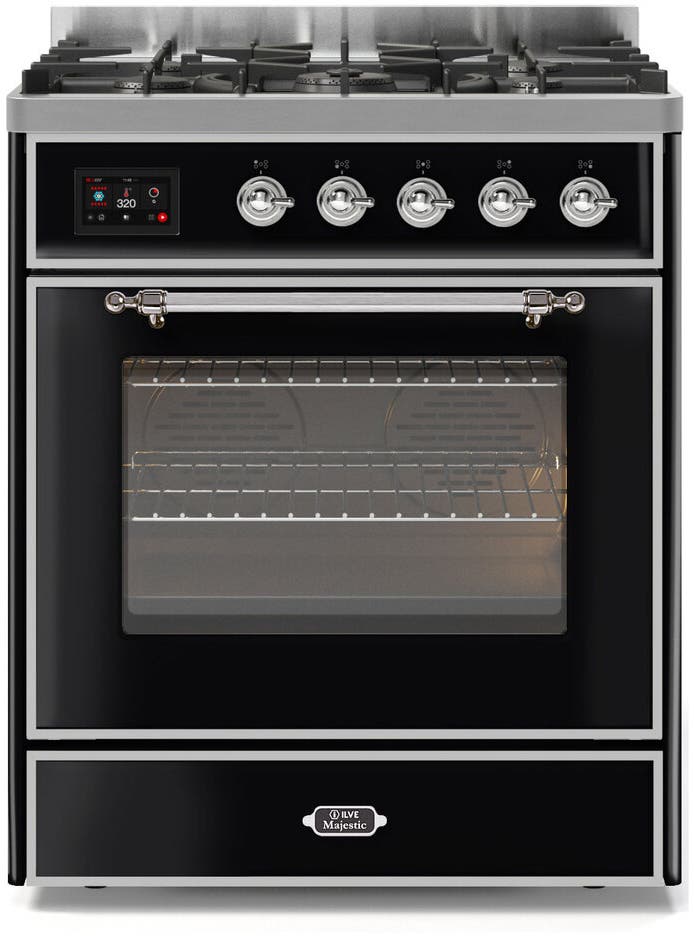 Ilve UM30DNE3BKC Natural Gas In Glossy Black W/ Chrome Trim
