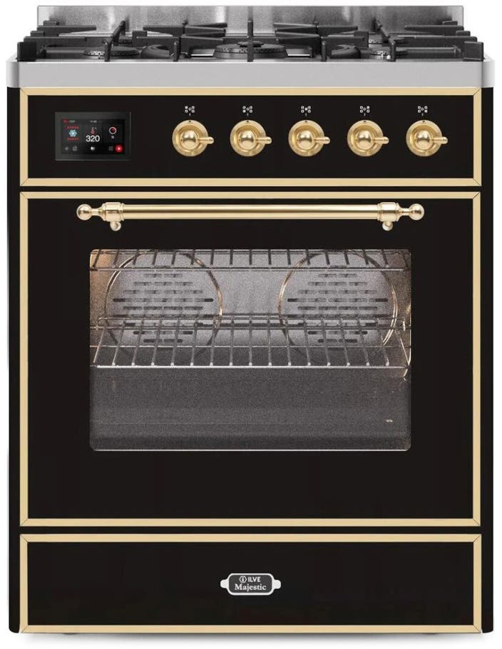 Ilve UM30DNE3BKG Natural Gas In Glossy Black W/ Brass Trim