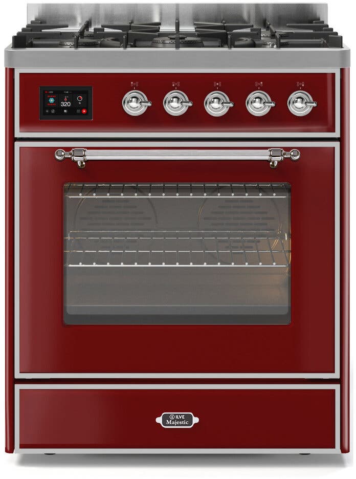 Ilve UM30DNE3BUC Natural Gas In Burgundy W/ Chrome Trim