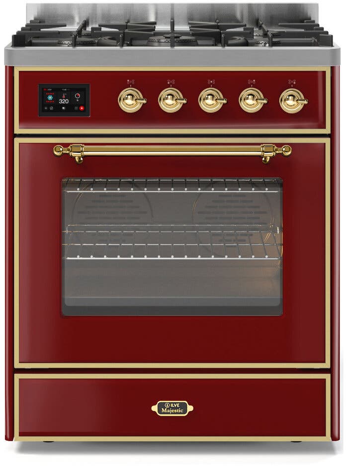 Ilve UM30DNE3BUG Natural Gas In Burgundy W/ Brass Trim