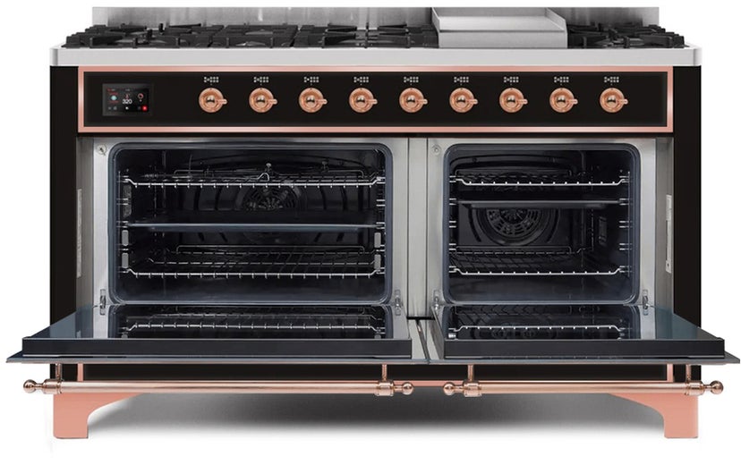 Ilve UM15FDQNS3BKPLP 60" Dual Fuel Range w/ 9 Sealed Burners, Double Ov...