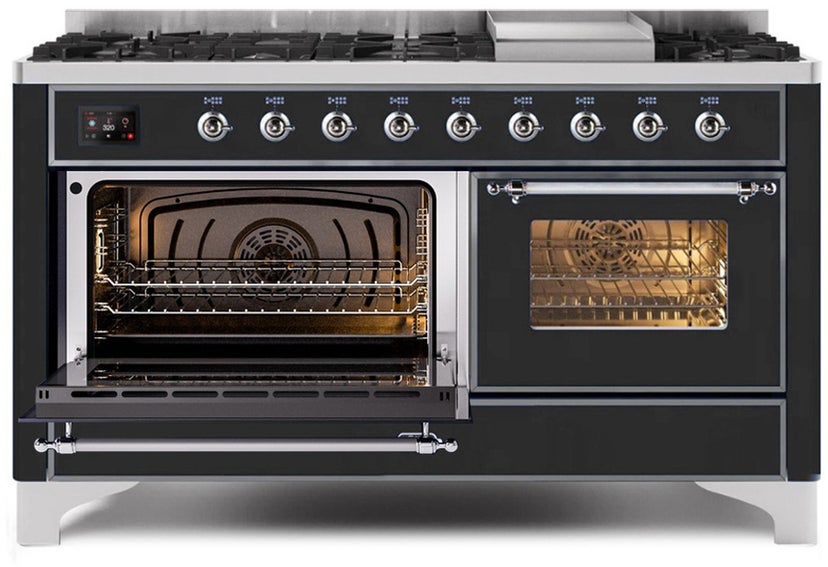 Ilve UM15FDNS3BKC 60" Dual Fuel Range with Double Ovens, 5.02 cu ft ...