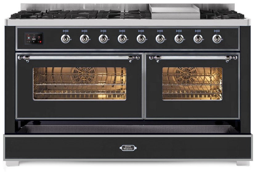 Ilve UM15FDNS3BKC 60" Dual Fuel Range with Double Ovens, 5.02 cu ft ...