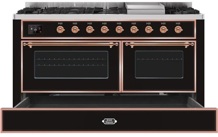 Ilve UM15FDNS3BKPLP 60" Dual Fuel Range with Double Ovens, 5.02 cu ft ...
