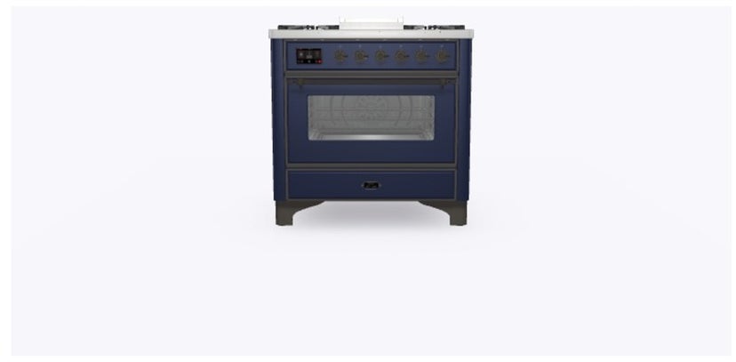Ilve UM09FDNS3MBB 36" Dual Fuel Freestanding Range w/ 6 Sealed Burne...