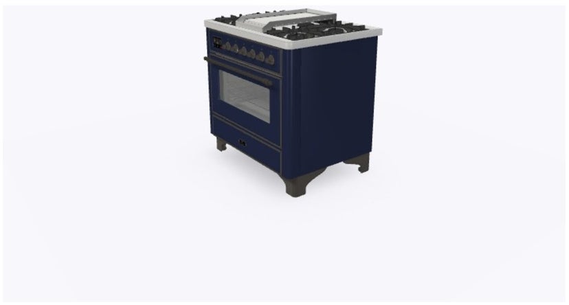 Ilve UM09FDNS3MBB 36" Dual Fuel Freestanding Range w/ 6 Sealed Burne...