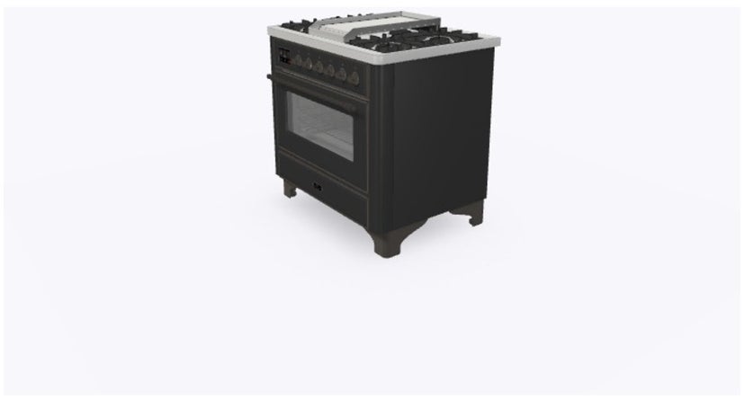 Ilve UM09FDNS3MGBLP 36" Dual Fuel Freestanding Range w/ 6 Sealed Burne...