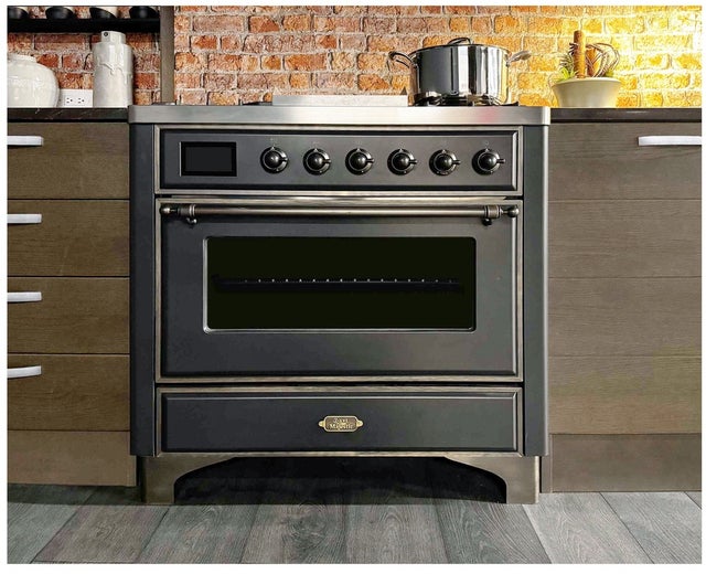 Ilve UM09FDNS3MGB 36" Dual Fuel Freestanding Range w/ 6 Sealed Burne...