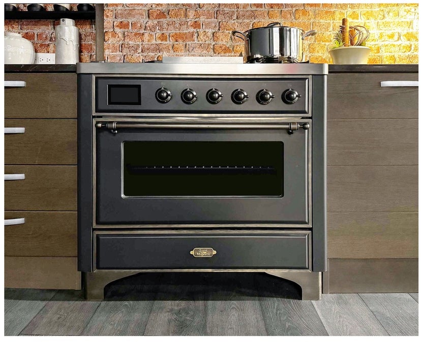 Ilve UM09FDNS3MGB 36" Dual Fuel Freestanding Range w/ 6 Sealed Burne...