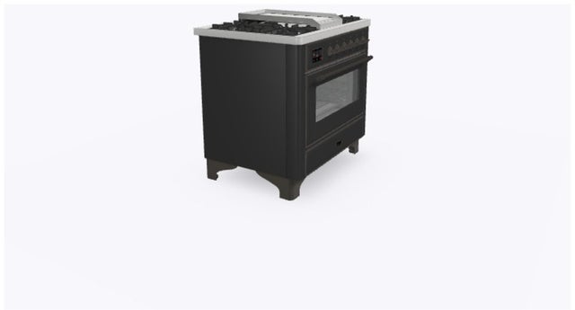 Ilve UM09FDNS3MGB 36" Dual Fuel Freestanding Range w/ 6 Sealed Burne...