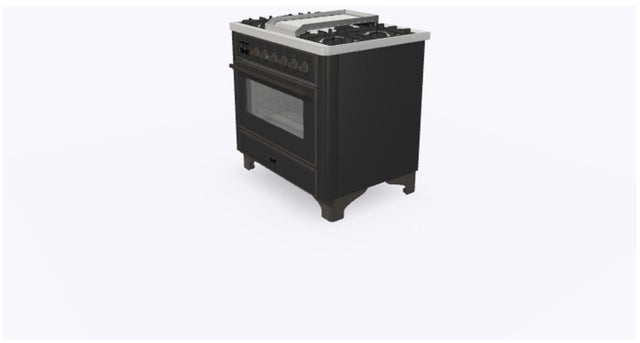 Ilve UM09FDNS3MGB 36" Dual Fuel Freestanding Range w/ 6 Sealed Burne...