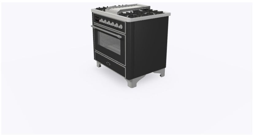 Ilve UM09FDNS3MGC 36" Dual Fuel Freestanding Range w/ 6 Sealed Burne...