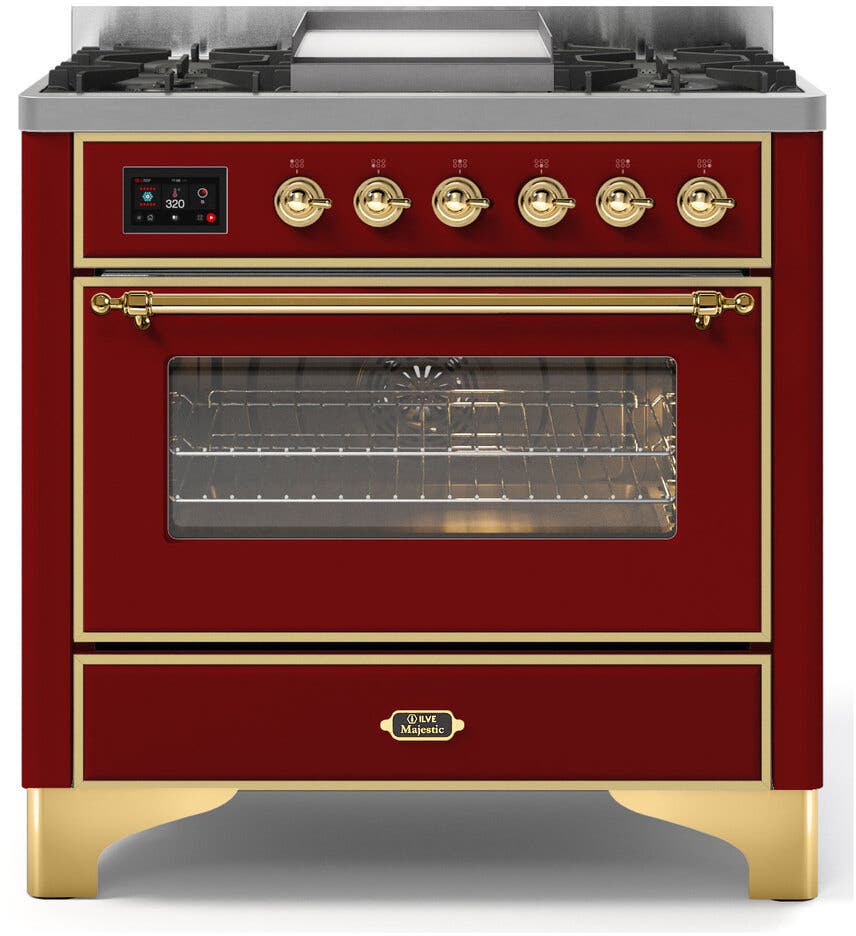 Ilve UM09FDNS3BUGLP Liquid Propane In Burgundy W/ Brass Trim