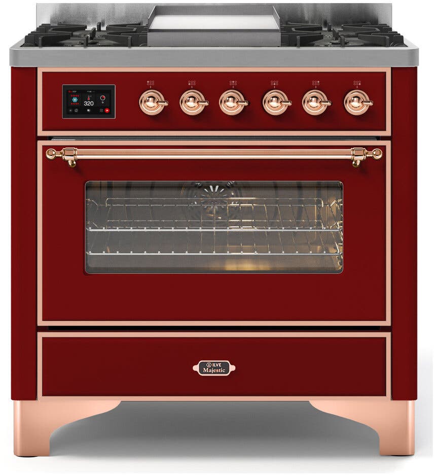 Ilve UM09FDNS3BUP Natural Gas In Burgundy W/ Copper Trim