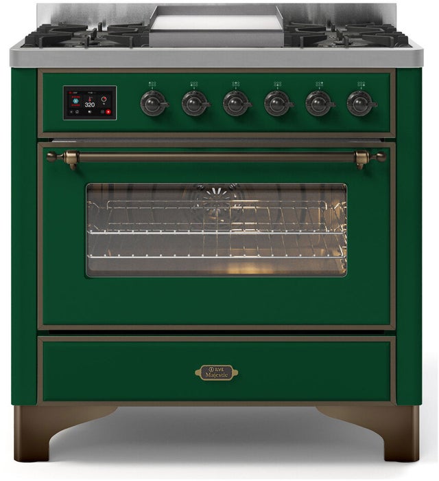 Ilve UM09FDNS3EGB 36" Dual Fuel Freestanding Range w/ 6 Sealed Burne...