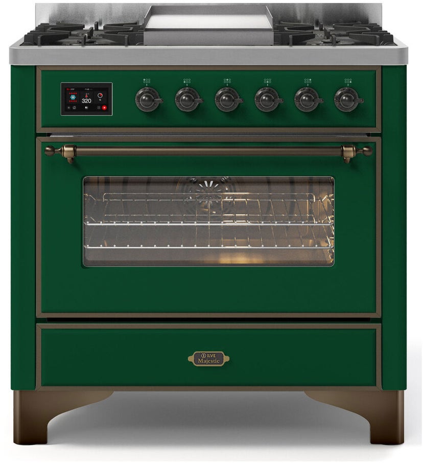 Ilve UM09FDNS3EGB 36" Dual Fuel Freestanding Range w/ 6 Sealed Burne...