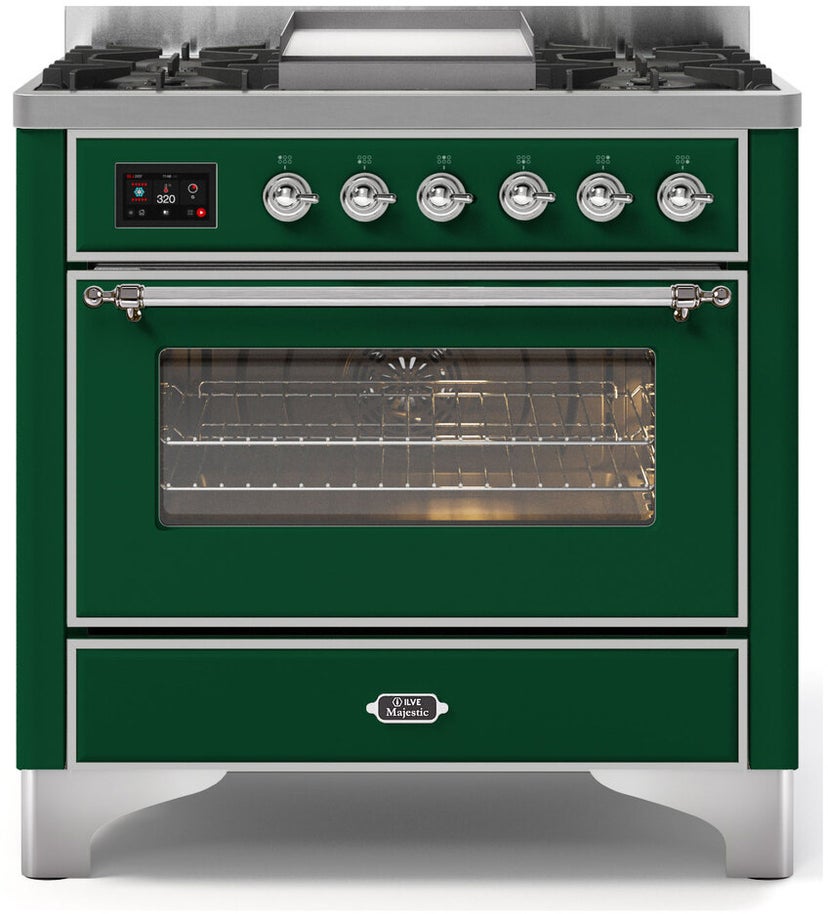 Ilve UM09FDNS3EGC 36" Dual Fuel Freestanding Range w/ 6 Sealed Burne...