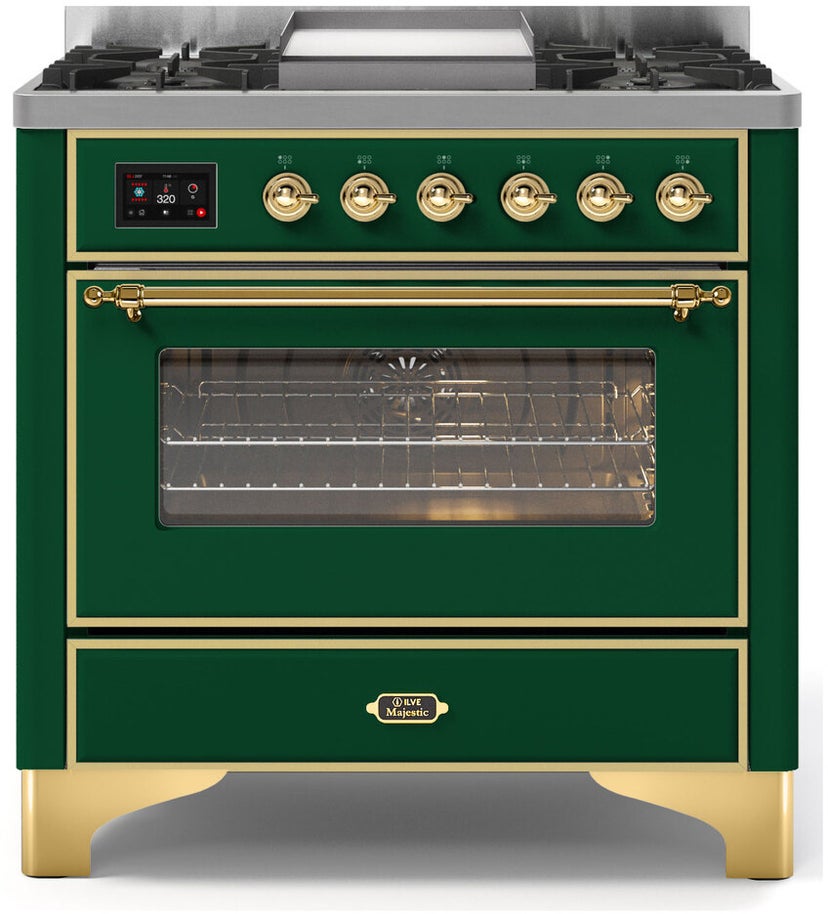 Ilve UM09FDNS3EGG 36" Dual Fuel Freestanding Range w/ 6 Sealed Burne...