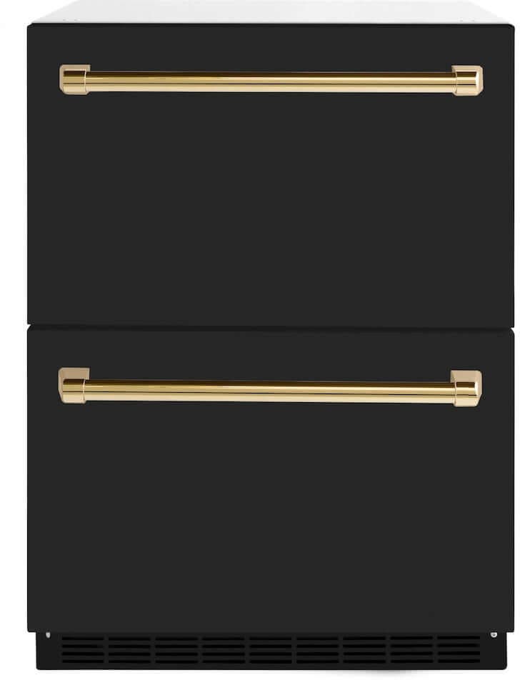 Zline RDSOZBLM24G Black Matte Doors And Polished Gold Handles