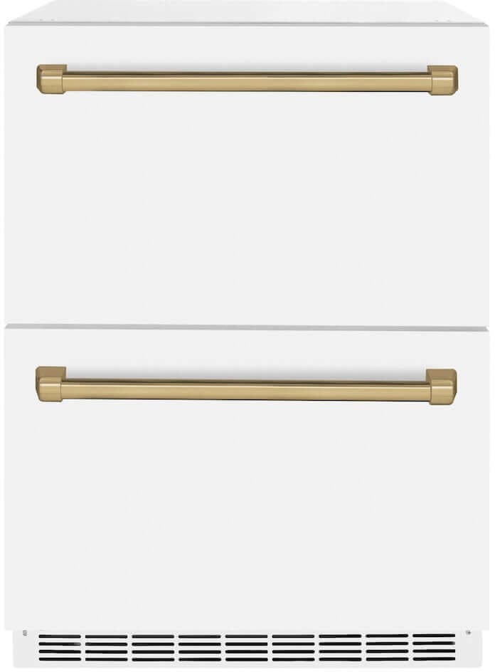 Zline RDSOZWM24CB White Matte Doors And Champagne Bronze Handles