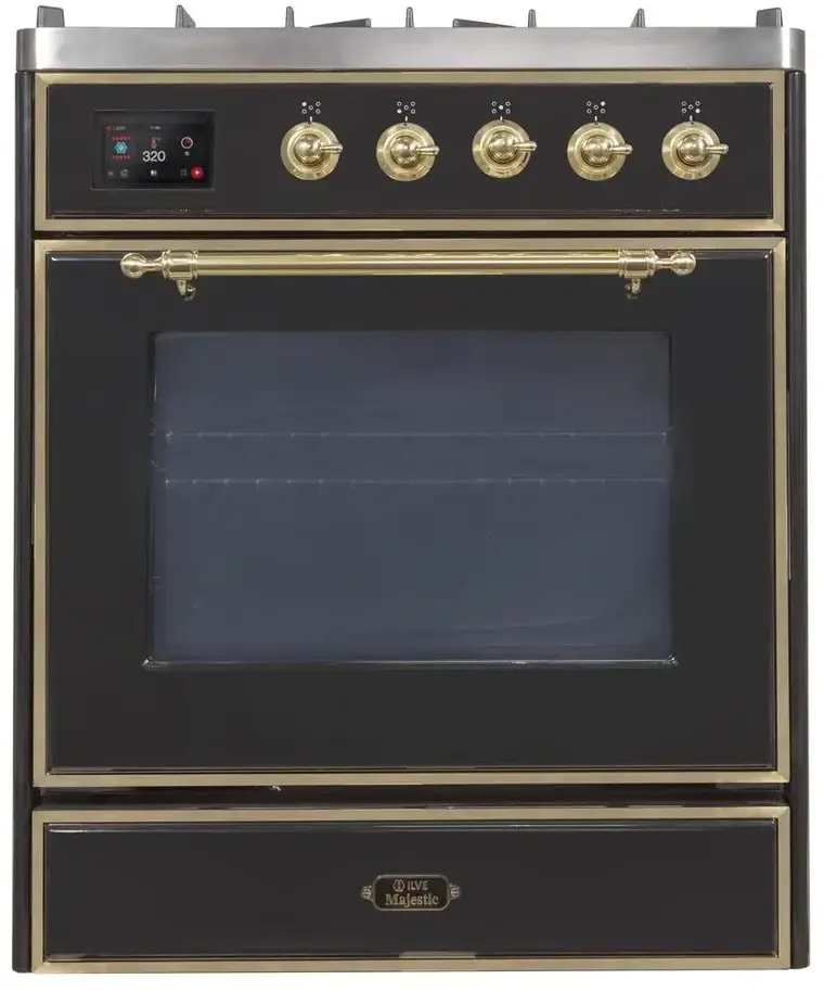 Ilve UM30DNE3BKG Natural Gas In Glossy Black W/ Brass Trim