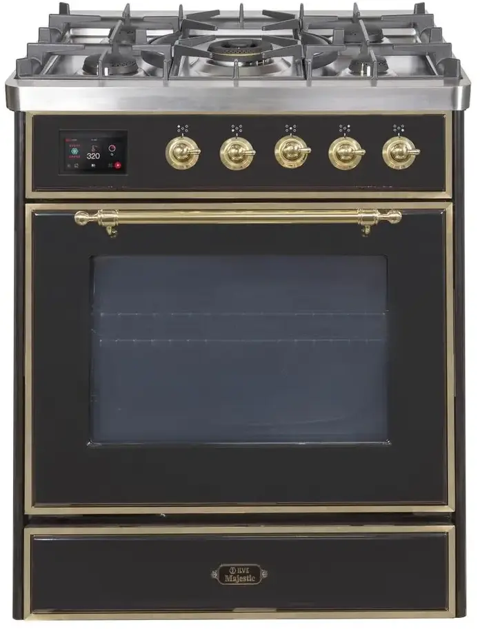 Ilve UM30DNE3BKG Natural Gas In Glossy Black W/ Brass Trim