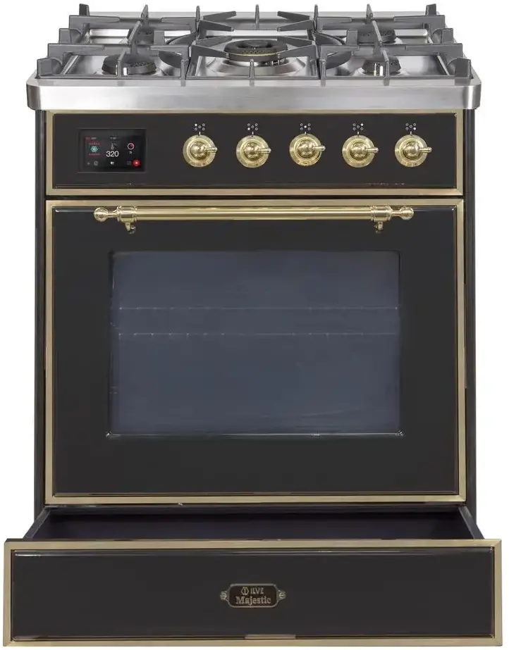 Ilve UM30DNE3BKG Natural Gas In Glossy Black W/ Brass Trim