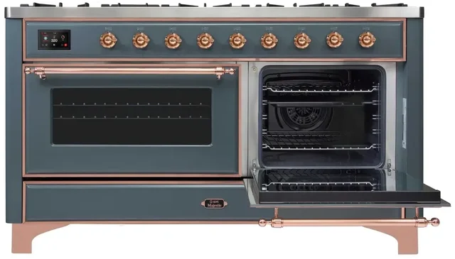 Ilve UM15FDNS3BGP 60" Dual Fuel Range with Double Ovens, 5.02 cu ft ...