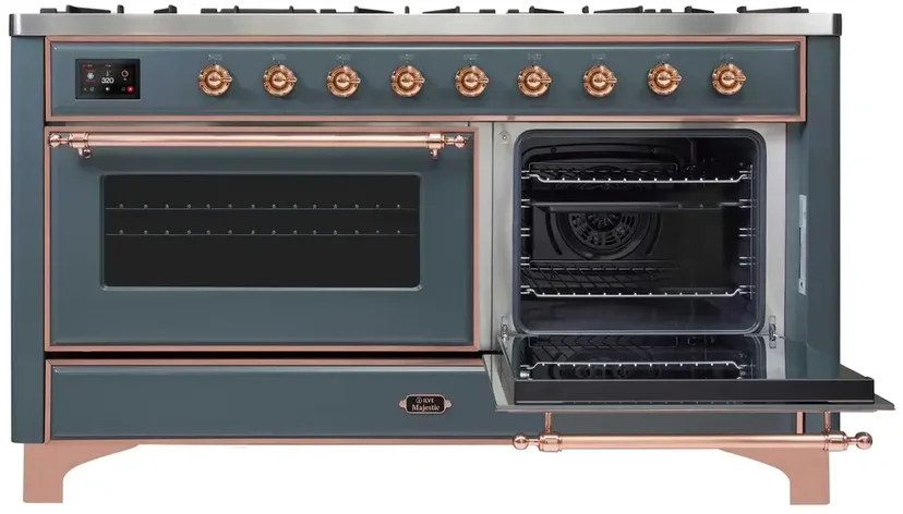Ilve UM15FDNS3BGP 60" Dual Fuel Range with Double Ovens, 5.02 cu ft ...