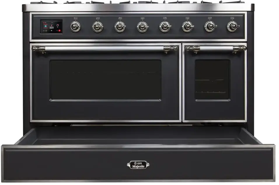 Ilve UM12FDNS3BKC Natural Gas In Glossy Black W/ Chrome Trim