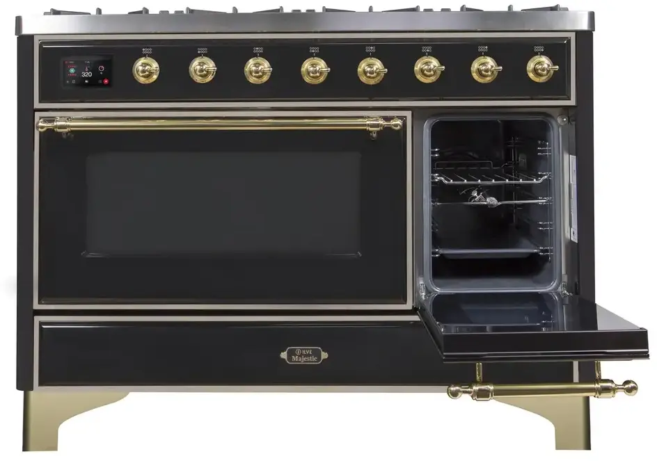 Ilve UM12FDNS3BKG Natural Gas In Glossy Black W/ Brass Trim