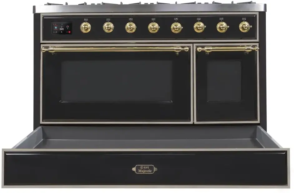 Ilve UM12FDNS3BKG Natural Gas In Glossy Black W/ Brass Trim