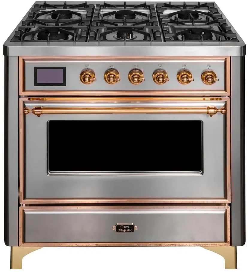 Ilve UM09FDNS3SSPLP 36" Dual Fuel Freestanding Range w/ 6 Sealed Burne...