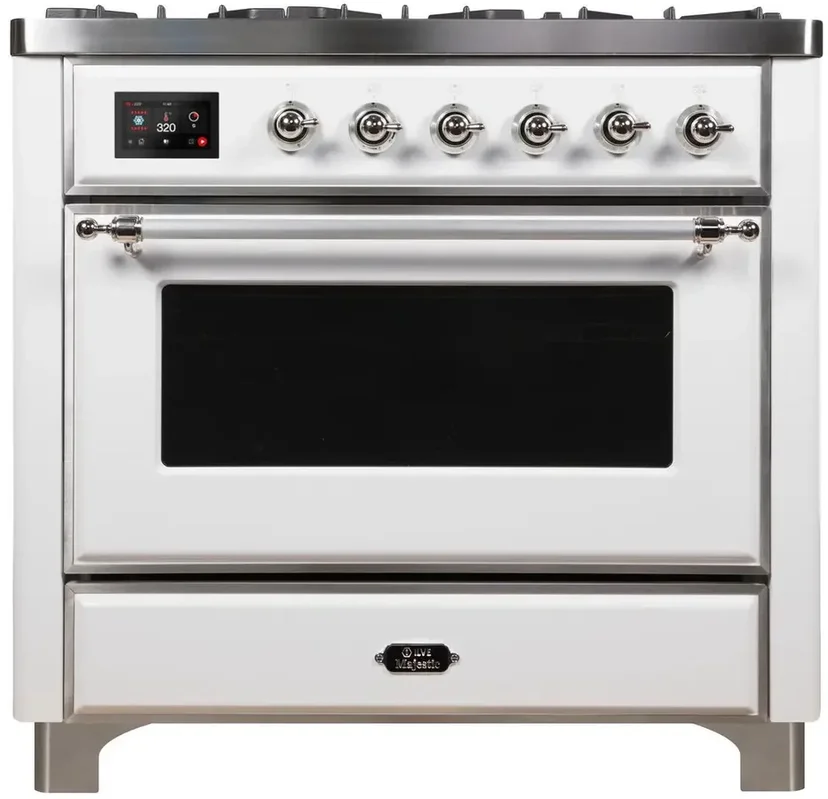 Ilve UM09FDNS3WHC 36" Dual Fuel Freestanding Range w/ 6 Sealed Burne...