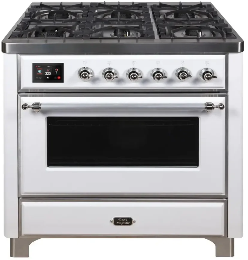 Ilve UM09FDNS3WHC 36" Dual Fuel Freestanding Range w/ 6 Sealed Burne...